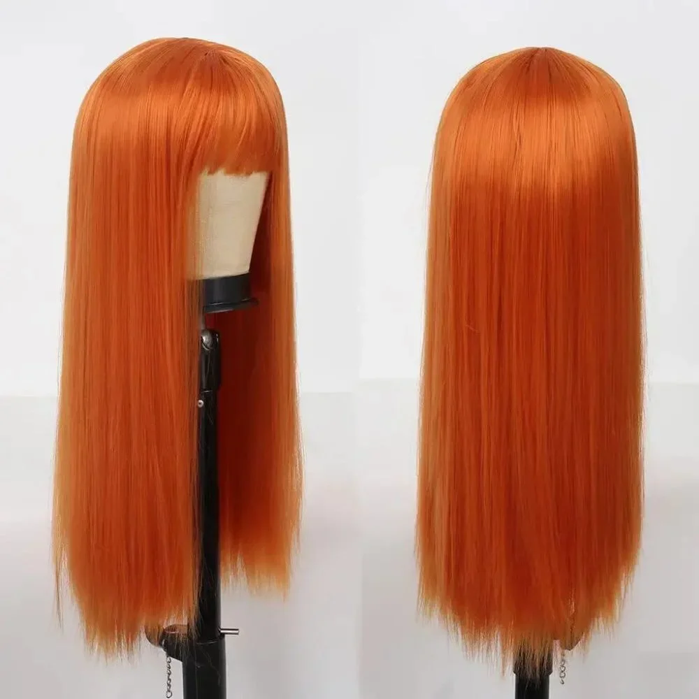 Orange Hair Wig with Bangs